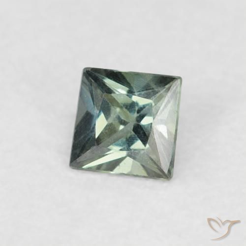 0.16 ct Green Sapphire Stone, Natural Sapphire in Princess-Cut Shape for Sale