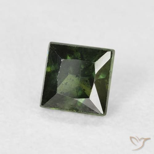 0.38 ct Green Sapphire Stone, Natural Sapphire in Princess-Cut Shape for Sale