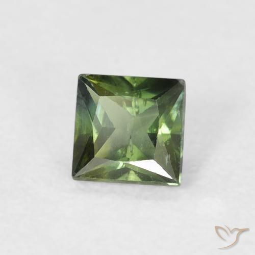 0.47 ct Green Sapphire Stone, Natural Sapphire in Princess-Cut Shape for Sale