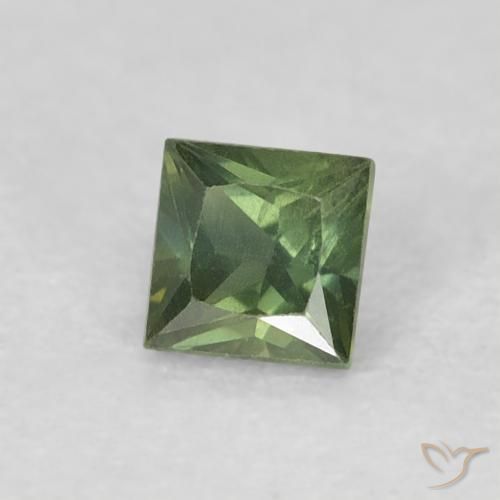 0.33 ct Green Sapphire Stone, Natural Sapphire in Princess-Cut Shape for Sale
