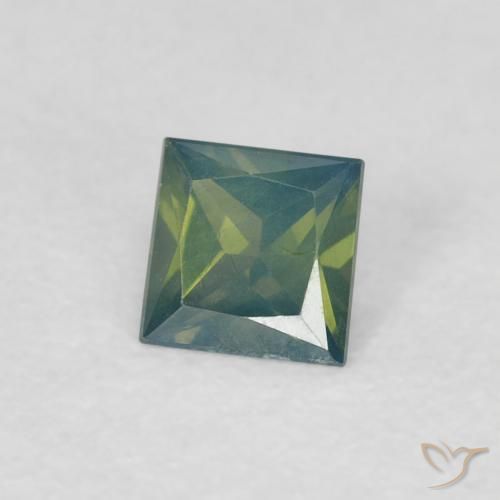 0.32 ct Green Sapphire Stone, Natural Sapphire in Princess-Cut Shape for Sale
