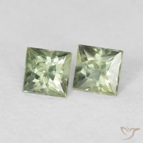 0.36 ctw Green Sapphire Stones, Natural Sapphire in Princess-Cut Shape for Sale