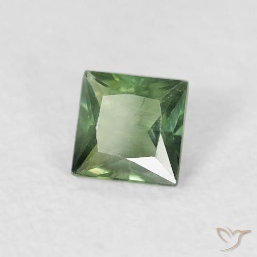 0.33 ct Green Sapphire Stone, Natural Sapphire in Princess-Cut Shape for Sale