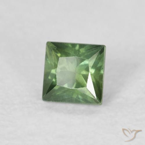 0.40 ct Green Sapphire Stone, Natural Sapphire in Princess-Cut Shape for Sale