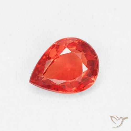 0.41ct Natural Bright Crimson Red-Orange Sapphire, Pear Shape, VVS-VS