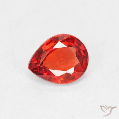 0.42ct Natural Bright Crimson Red-Orange Sapphire, Pear Shape, VVS-VS