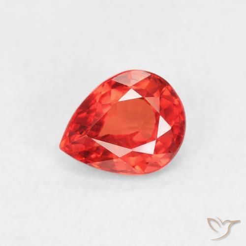 0.43ct Natural Bright Crimson Red-Orange Sapphire, Pear Shape, VVS-VS