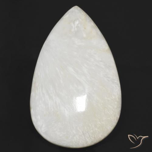 59.54 ct White Scolecite, 49.1 x 30 mm Pear Cut From South Africa, Photo A