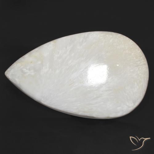 59.54 ct White Scolecite Stone, Natural Scolecite in Pear Cabochon Shape for Sale