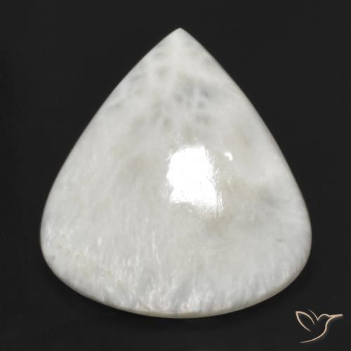 30,3 x 25,9mm weißer Scolecit im Birnen-Cabochon Schliff aus Südafrika, Gewicht 21,56 ct, Garantiert echter Edelstein in Opaque Reinheit, 1 Stück Scolecit - die Farbe ist Nicht-gerade weiss, Mohs-Härte von 5 - 5,5, Photo A