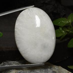 29.57 ct White Scolecite Gemstone, Scolecite Gem in Oval Cabochon Shape for Sale.