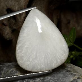 21.19 ct White Scolecite Gemstone, Scolecite Gem in Pear Cabochon Shape for Sale.