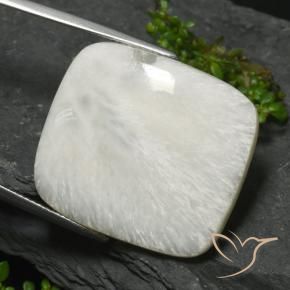 24.36 ct White Scolecite Stone, Natural Scolecite in Cushion Cabochon Shape for Sale