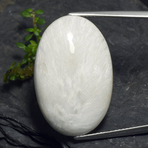 Light Grayish White Scolecite Gem - 15.8ct Oval Cabochon (ID: 481113)