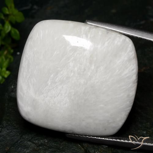 25,1 x 23,7mm kissenschliff weißer Scolecit aus Südafrika, Gewicht 28,35 ct, 1 Stück Scolecit - Farbe: Warmweiß, natürlicher Edelstein in Opaque Reinheit, Mohs-Härte von 5 - 5,5, Photo A