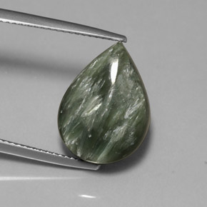 8.63 ct Green Seraphinite Gemstone, Seraphinite Gem in Pear Cabochon Shape for Sale.