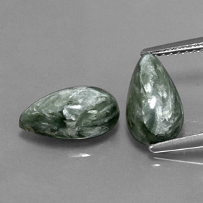 4.04 ct Green Seraphinite Gemstone, Seraphinite Gem in Pear Cabochon Shape for Sale.