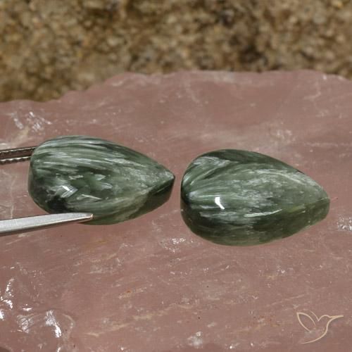 Seraphinite Gemstones in 16 x 12 mm (calibrated) Size for Sale, Seraphinite Stones in Earthy Green Color