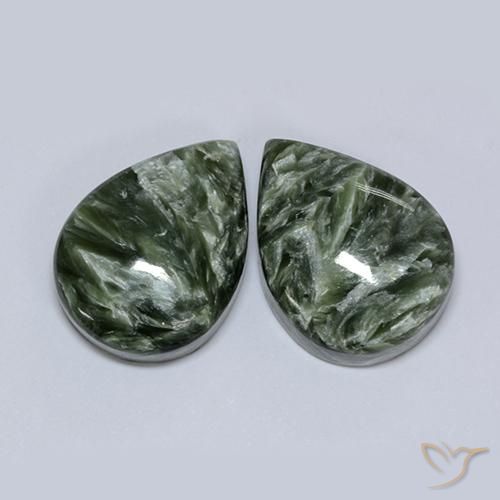 16.67 ctw Green Seraphinite Stones, Natural Seraphinite in Pear Cabochon Shape for Sale