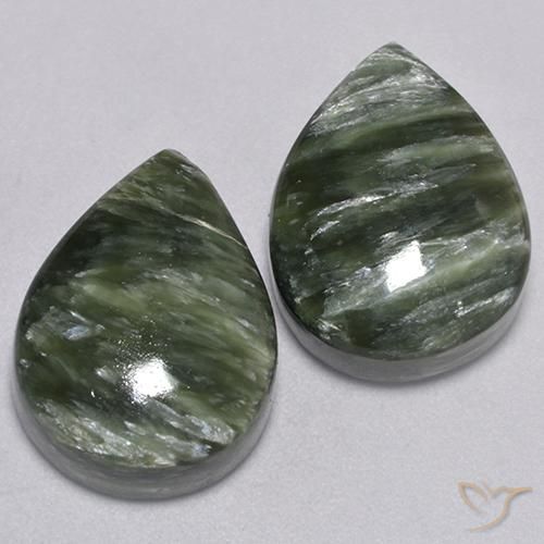 16.79 ctw Green Seraphinite Stones, Natural Seraphinite in Pear Cabochon Shape for Sale