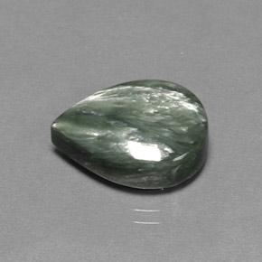 8.33 ct Green Seraphinite Gemstone, Seraphinite Gem in Pear Cabochon Shape for Sale.