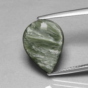 8.53 ct Green Seraphinite Stone, Natural Seraphinite in Pear Cabochon Shape for Sale
