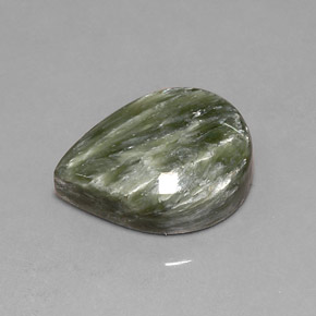 7.87 ct Green Seraphinite Gemstone, Seraphinite Gem in Pear Cabochon Shape for Sale.