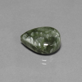 8.25 ct Green Seraphinite Gemstone, Seraphinite Gem in Pear Cabochon Shape for Sale.