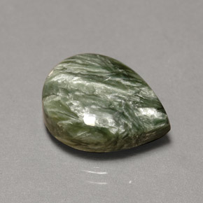 7.64 ct Green Seraphinite Gemstone, Seraphinite Gem in Pear Cabochon Shape for Sale.