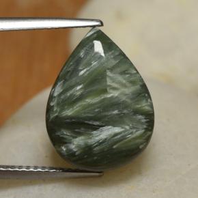 7.98 ct Green Seraphinite Gemstone, Seraphinite Gem in Pear Cabochon Shape for Sale.
