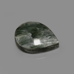 8.01 ct Green Seraphinite Gemstone, Seraphinite Gem in Pear Cabochon Shape for Sale.