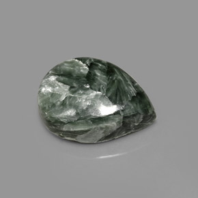 7.89 ct Green Seraphinite Gemstone, Seraphinite Gem in Pear Cabochon Shape for Sale.