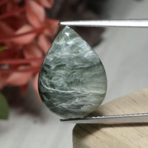 7.56 ct Green Seraphinite Gemstone, Seraphinite Gem in Pear Cabochon Shape for Sale.
