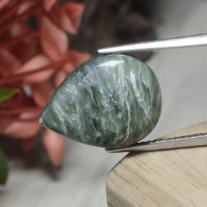 7.56 ct Green Seraphinite Stone, Natural Seraphinite in Pear Cabochon Shape for Sale