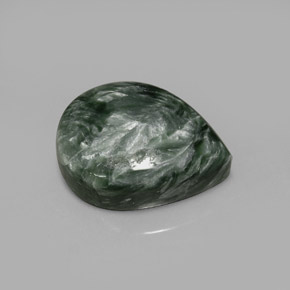 8.48 ct Green Seraphinite Gemstone, Seraphinite Gem in Pear Cabochon Shape for Sale.