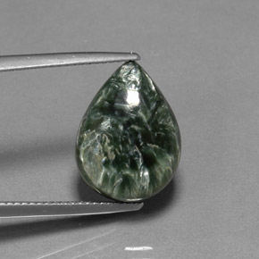 7.21 ct Green Seraphinite Stone, Natural Seraphinite in Pear Cabochon Shape for Sale