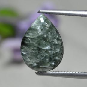 8.19 ct Green Seraphinite Gemstone, Seraphinite Gem in Pear Cabochon Shape for Sale.