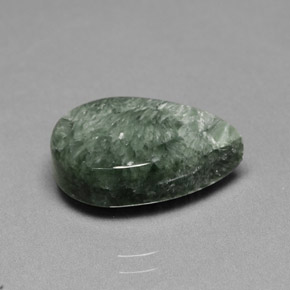 8.49 ct Green Seraphinite Gemstone, Seraphinite Gem in Pear Cabochon Shape for Sale.