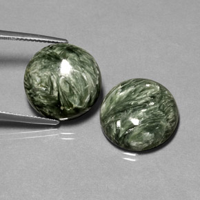 21.97 ct Green Seraphinite Gemstone, Seraphinite Gem in Round Cabochon Shape for Sale.