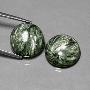 21.69 ct Green Seraphinite Gemstone, Seraphinite Gem in Round Cabochon Shape for Sale.