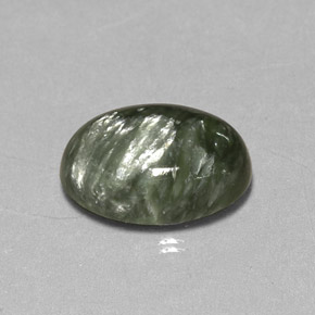 4.87 ct Green Seraphinite Gemstone, Seraphinite Gem in Oval Cabochon Shape for Sale.