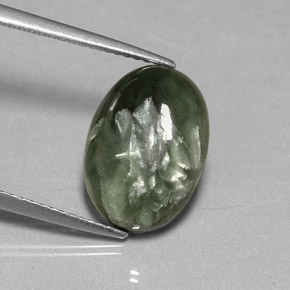 4.78 ct Green Seraphinite Stone, Natural Seraphinite in Oval Cabochon Shape for Sale