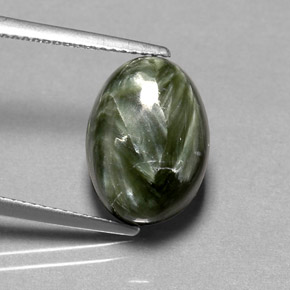 6.73 ct Green Seraphinite Stone, Natural Seraphinite in Oval Cabochon Shape for Sale