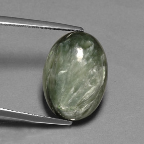 11.26 ct Green Seraphinite Gemstone, Seraphinite Gem in Oval Cabochon Shape for Sale.