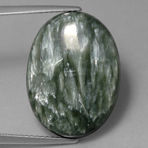 12.82 ct Green Seraphinite Gemstone, Seraphinite Gem in Oval Cabochon Shape for Sale.