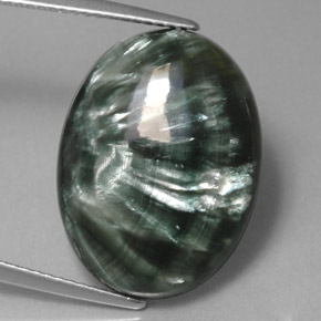 12.14 ct Green Seraphinite Gemstone, Seraphinite Gem in Oval Cabochon Shape for Sale.