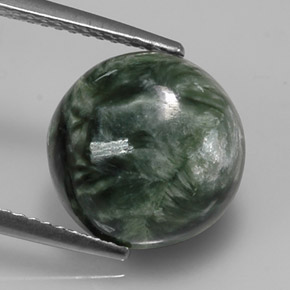 4.92 ct Green Seraphinite Gemstone, Seraphinite Gem in Round Cabochon Shape for Sale.