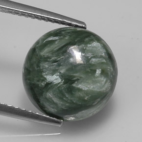5.09 ct Green Seraphinite Gemstone, Seraphinite Gem in Round Cabochon Shape for Sale.
