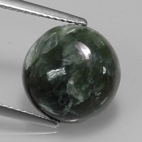 5.02 ct Green Seraphinite Gemstone, Seraphinite Gem in Round Cabochon Shape for Sale.