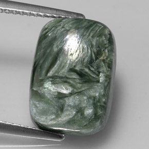 5.87 ct Green Seraphinite Gemstone, Seraphinite Gem in Cushion Cabochon Shape for Sale.